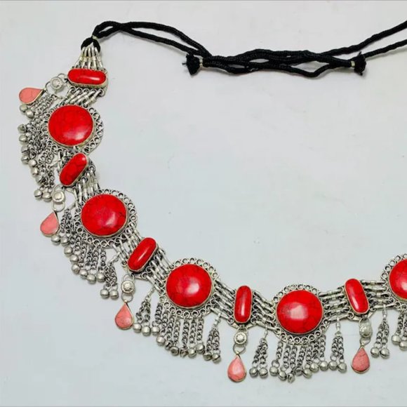 Vintage Kuchi Coral Stone Belly Dance Belt: Afghan Tribal Jewelry main image 10